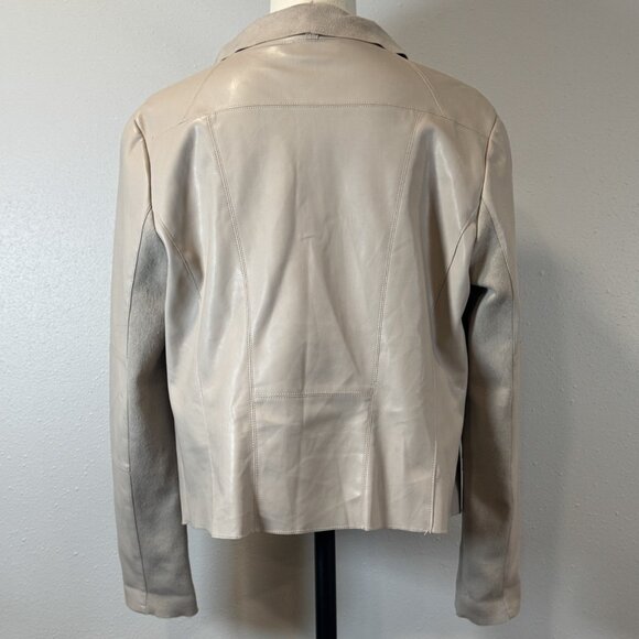 Bagatelle Womens Size L Beige Faux Leather Draped Jacket Open Front Long Sleeve - Picture 4 of 16